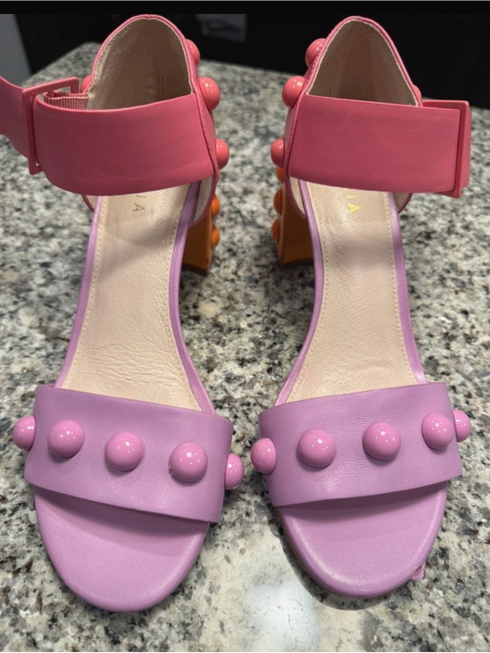 Cecelia New York Gail Studded Block Heel Sandals Pink Purple Orange Size 8.5